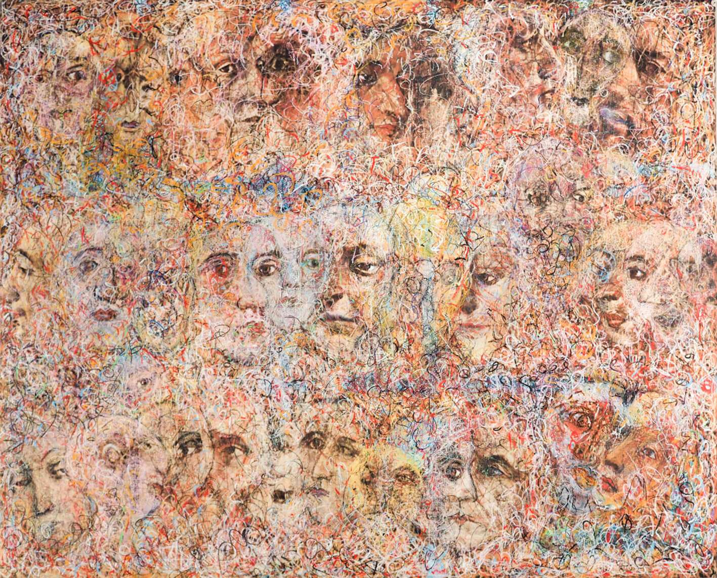 „Fresko“-Übermalung N° 4, 2009, Acryl auf 15 Seiten Freskobi-ldnisse der Frührenaissance, 108 x 135 cm, Roucka 05
