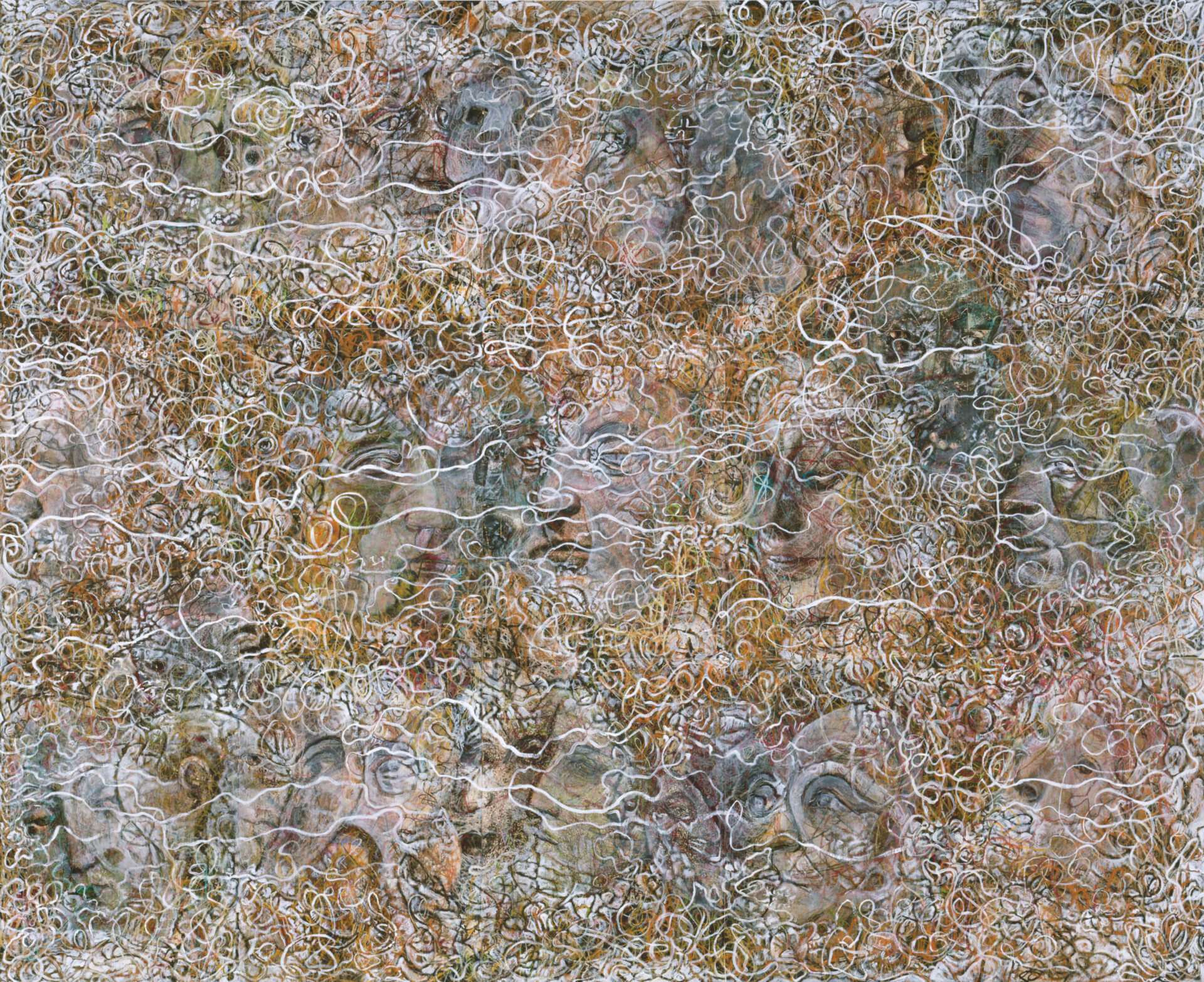 Versteinerung N° 4, Übermalung von Leinwanddruck N° 1, 102 x 132 cm, 2022