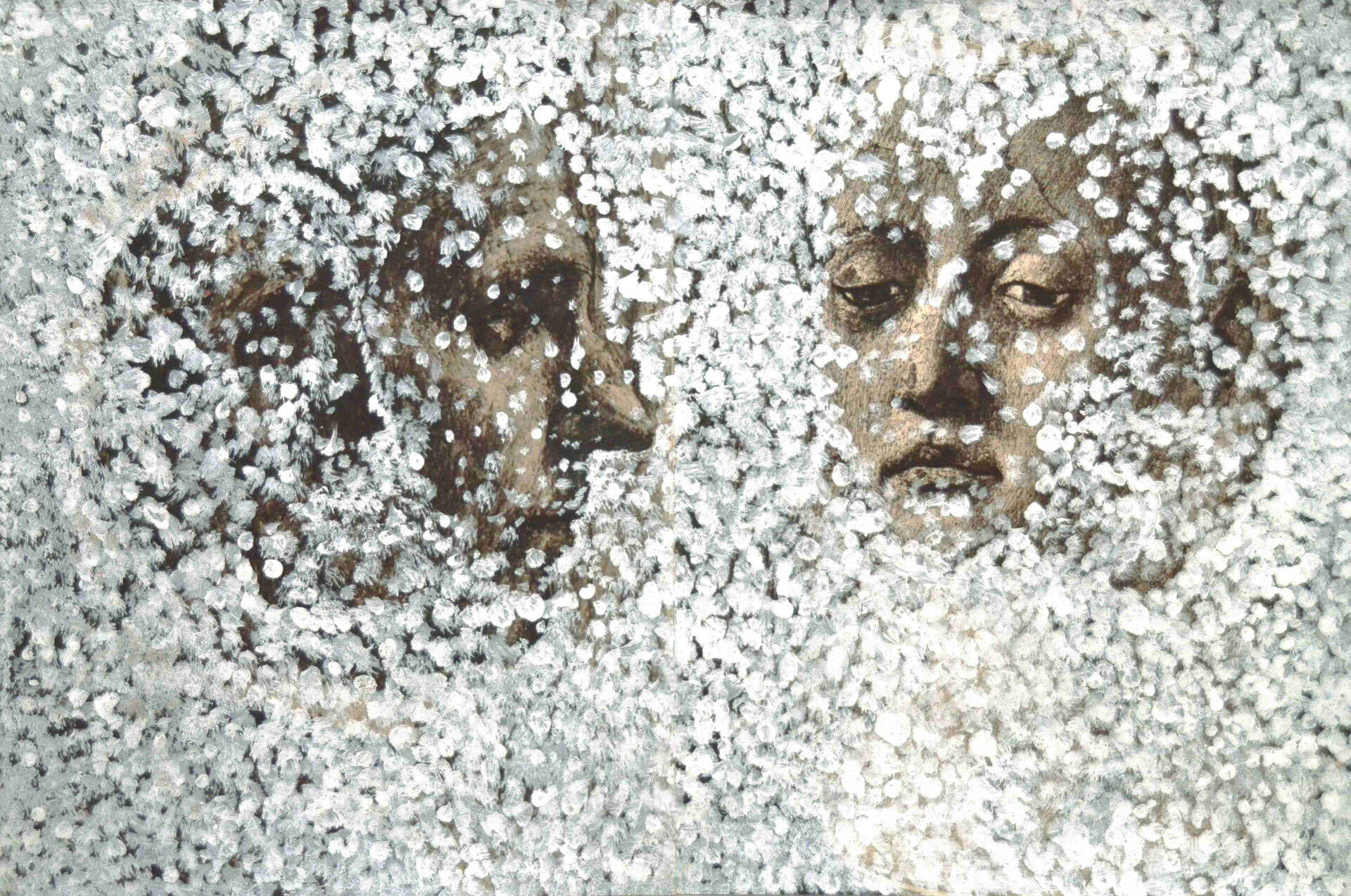 „Fresko“-Übermalung N° 4, 2009, Acryl auf 15 Seiten Freskobi-ldnisse der Frührenaissance, 108 x 135 cm, Roucka 05